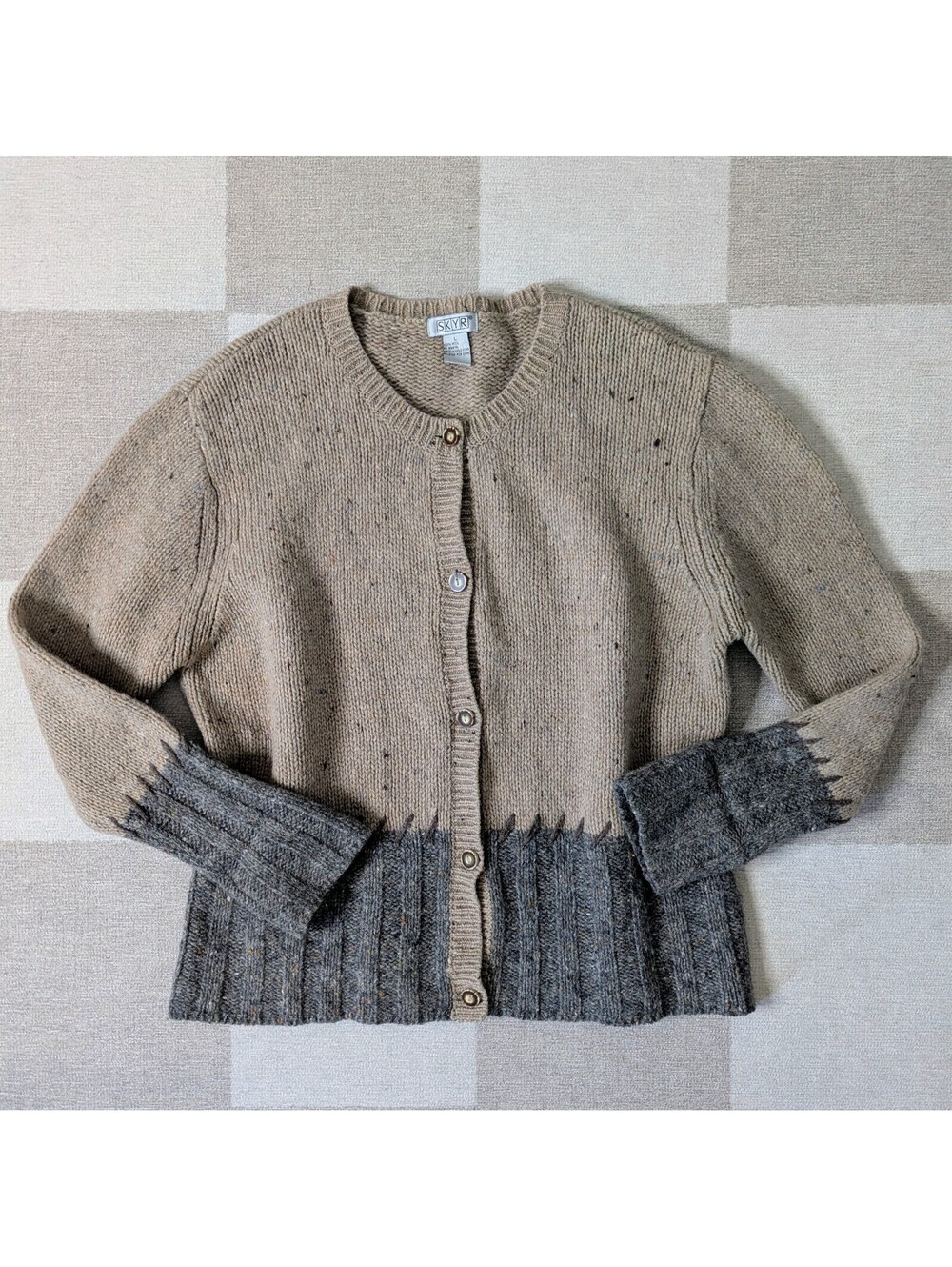 Vintage 90s SKYR 100% wool color block speckled cardigan
